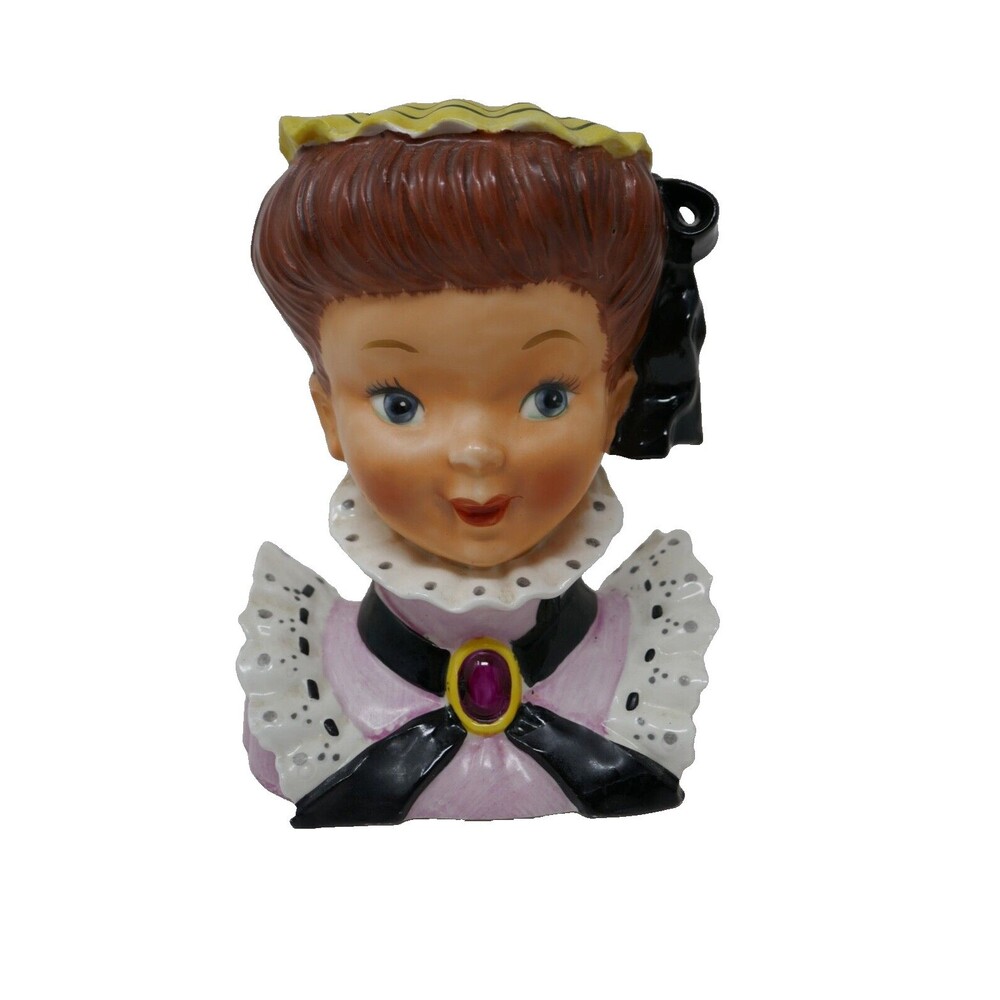 Ucagco Young Lady Head Vase Planter #E320A Brown Hair Blue Eyes